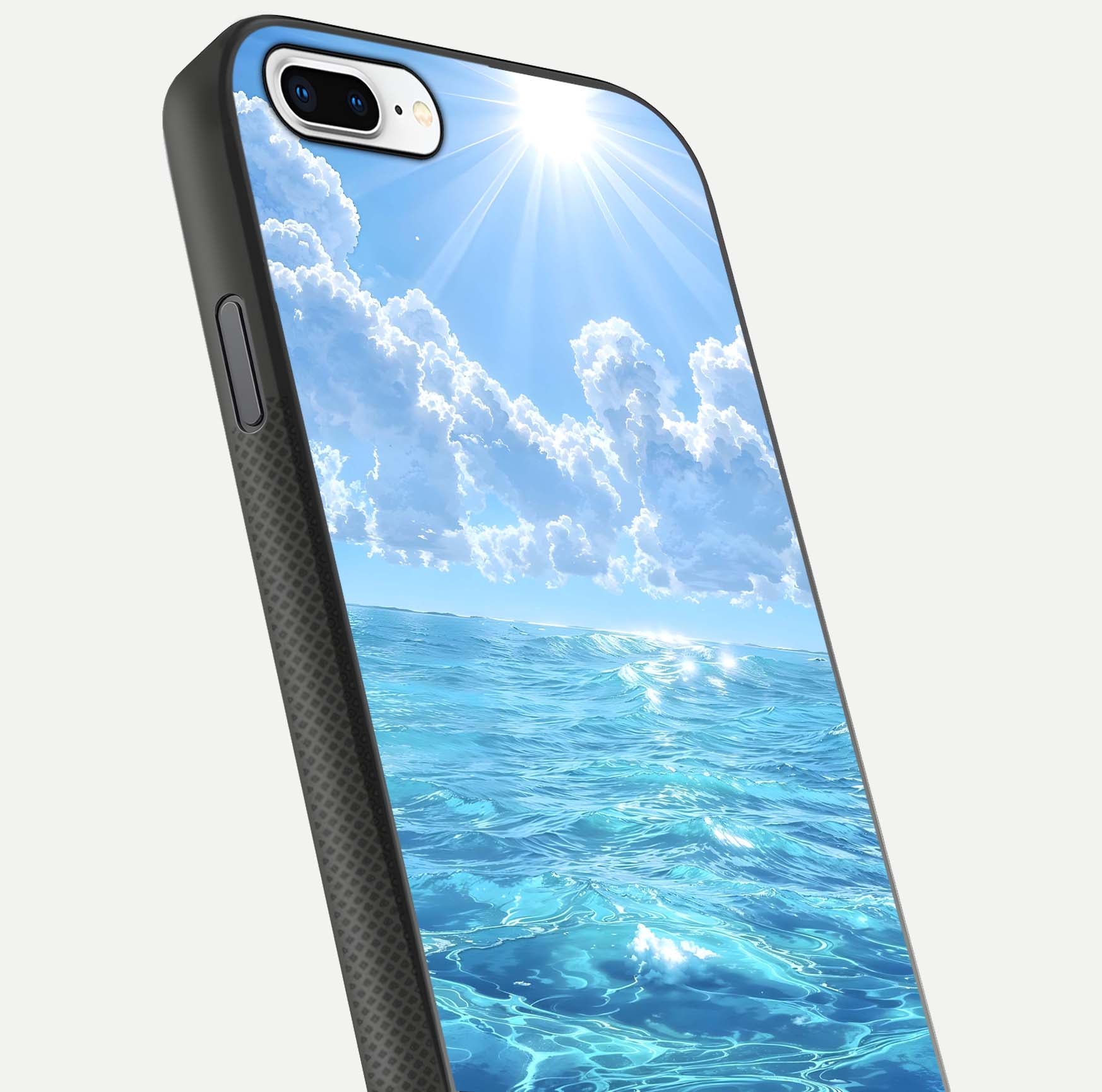 Endless Ocean Horizon Glass Case for iPhone 7 Plus close-up highlighting water texture and reflection shine