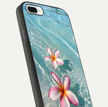 Floating Bloom Bliss Glass Case for iPhone 7 Plus close-up highlighting petal detail and reflection tone