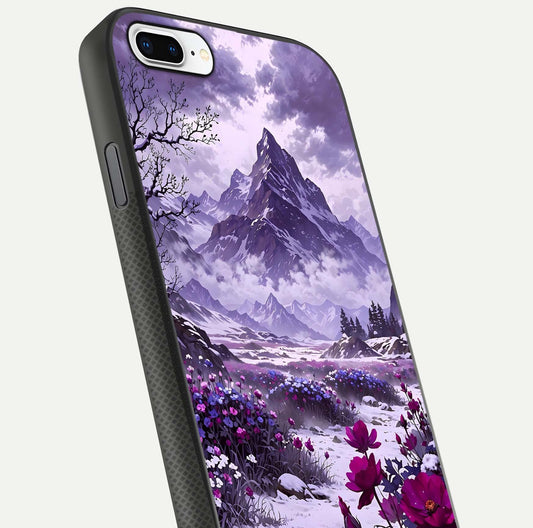 Flower Mountain View Glass Case for iPhone 7 Plus close-up highlighting petal details and sky reflection