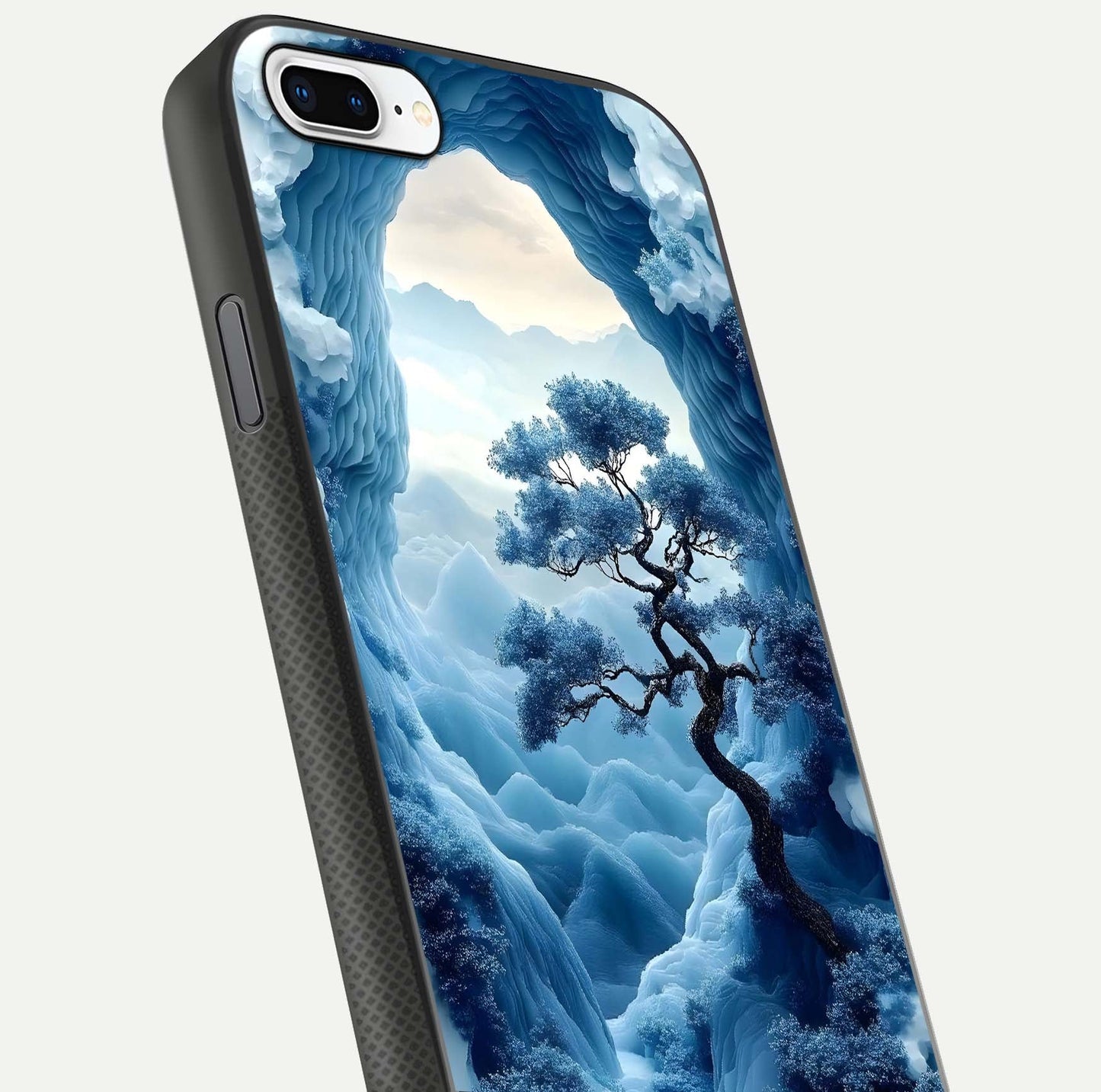 Frozen Serenity Gate Glass Case for iPhone 7 Plus close-up highlighting frosted texture and reflection tone