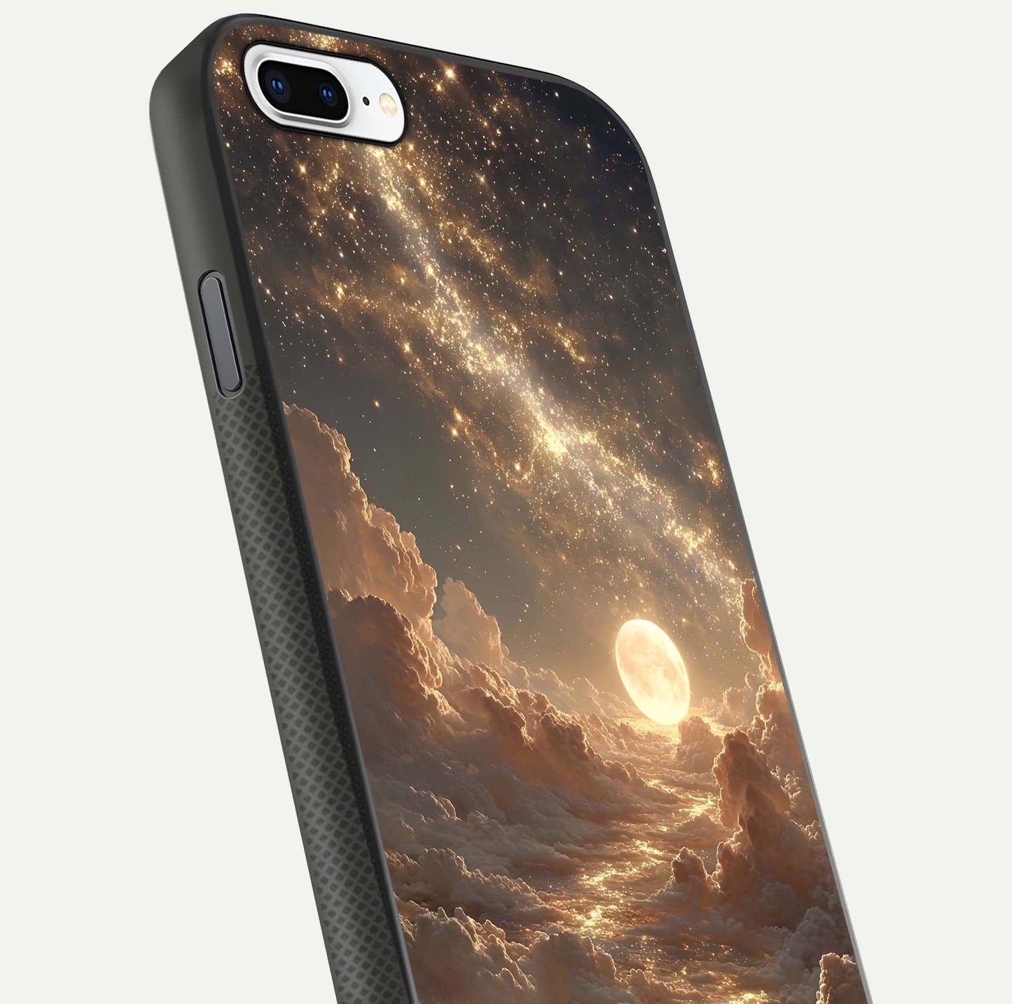 Golden Sky Dream Glass Case for iPhone 7 Plus close-up angled shot showing gradient tones and reflection polish