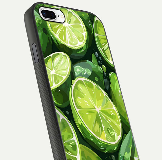 Green Lemon Glass Case for iPhone 7 Plus close-up angled shot showing lemon slice texture and reflection brightness