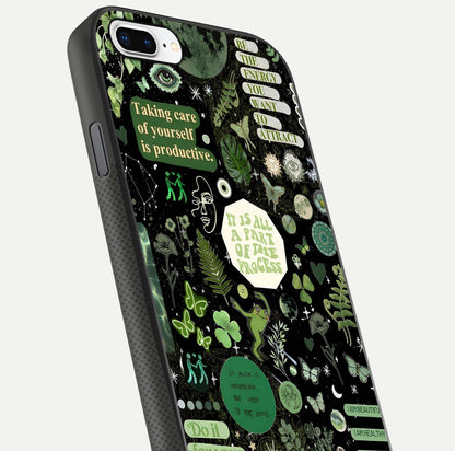 Green Moon Energy Glass Case for iPhone 7 Plus close-up angled shot showing glowing lunar detail and reflection shine