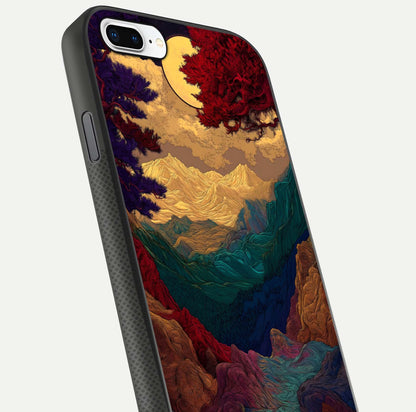 Mystic Valley Light Glass Case for iPhone 7 Plus close-up angled shot highlighting gradient sky and reflection