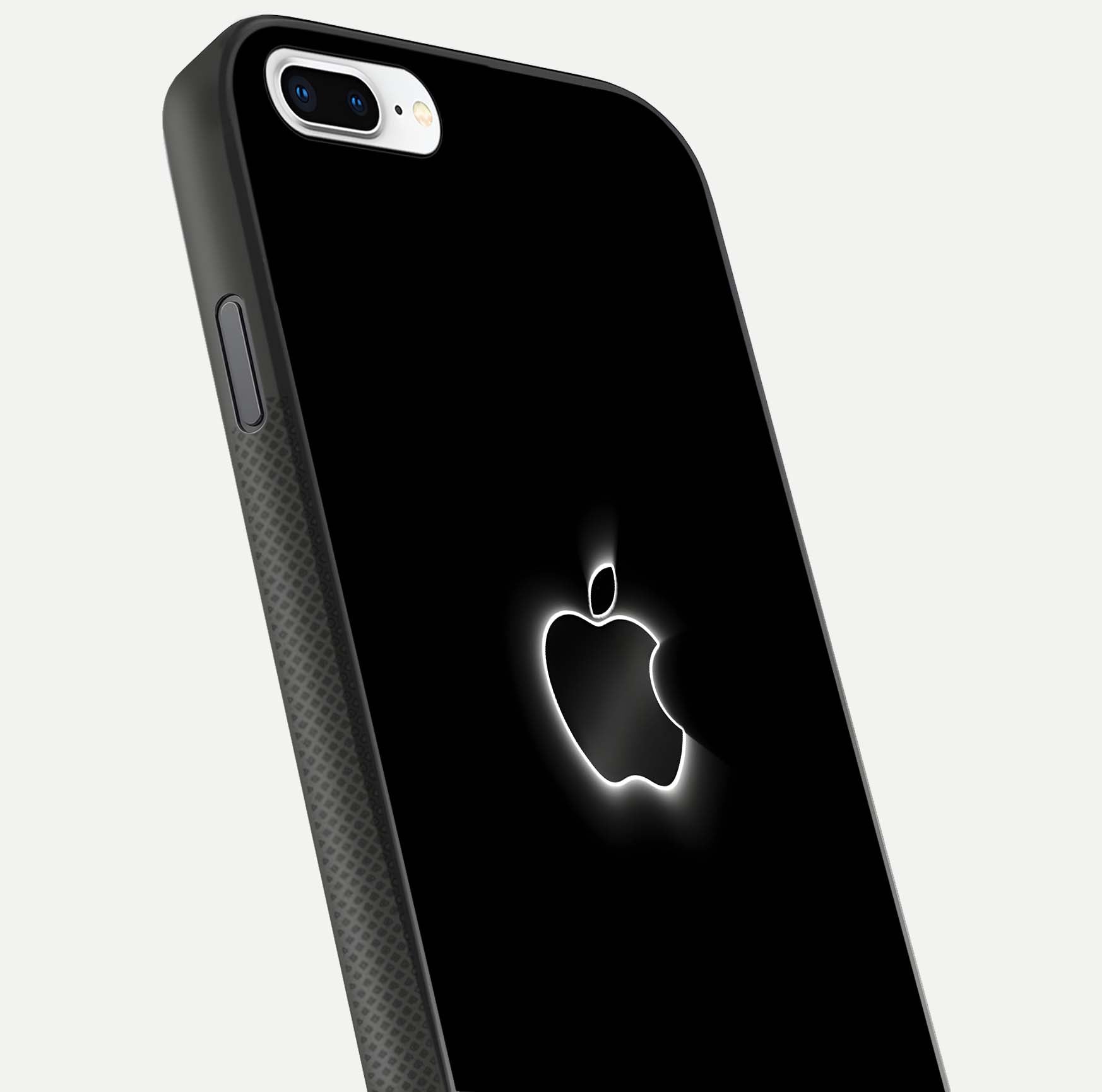 Neon Apple Glow Glass Case for iPhone 7 Plus close-up angled shot highlighting neon reflection and color pop