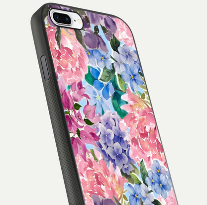 Pastel Floral Mix Glass Case for iPhone 7 Plus close-up angled shot highlighting flower detail and reflection