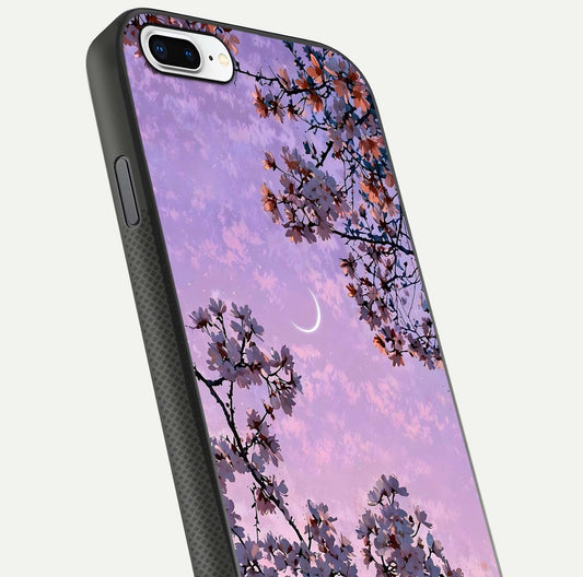 Purple Serenity Moon Glass Case for iPhone 7 Plus close-up angled shot showing reflection and gradient purple hues