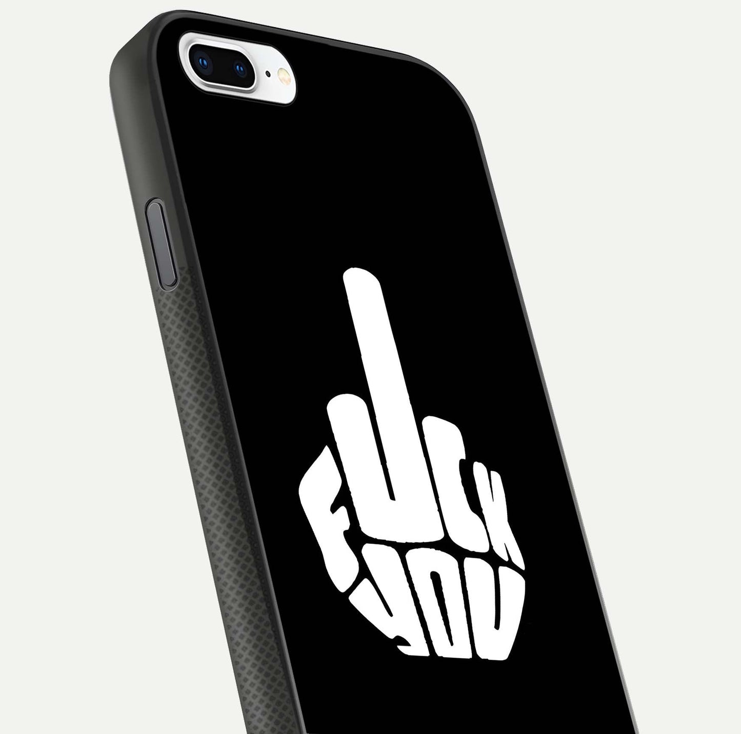 Rebel Mode On Glass Case for iPhone 7 Plus close-up angled shot highlighting reflective text and sharp design
