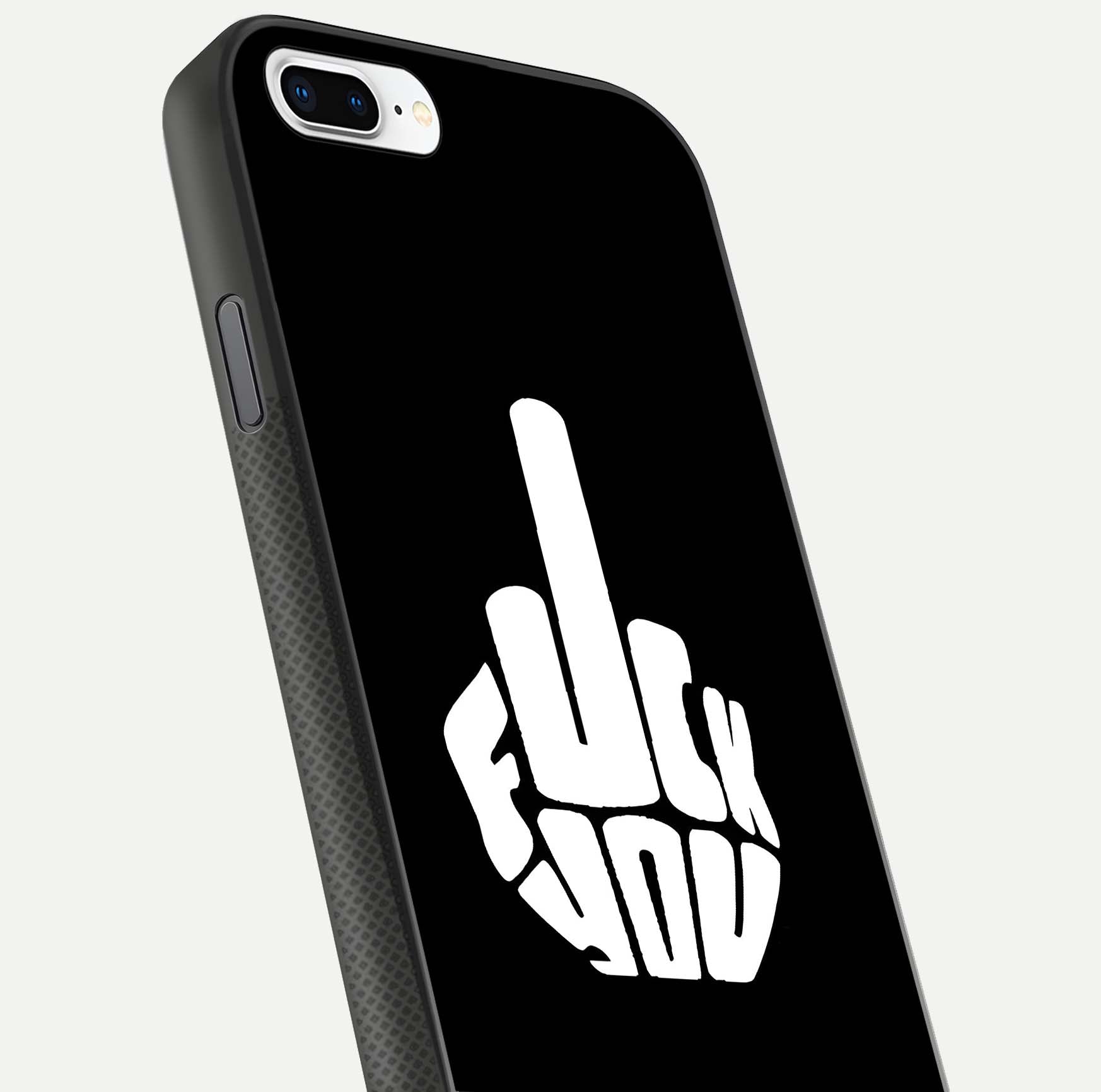 Rebel Mode On Glass Case for iPhone 7 Plus close-up angled shot highlighting reflective text and sharp design