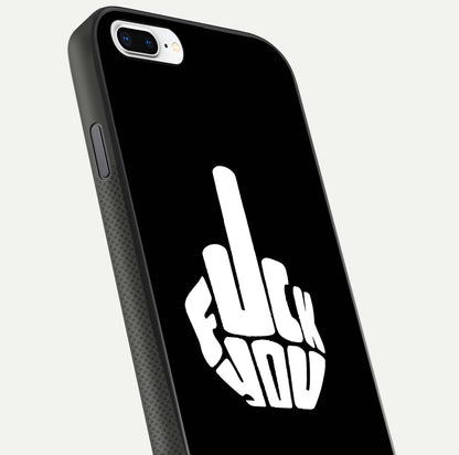 Rebel Mode On Glass Case for iPhone 7 Plus close-up angled shot highlighting reflective text and sharp design