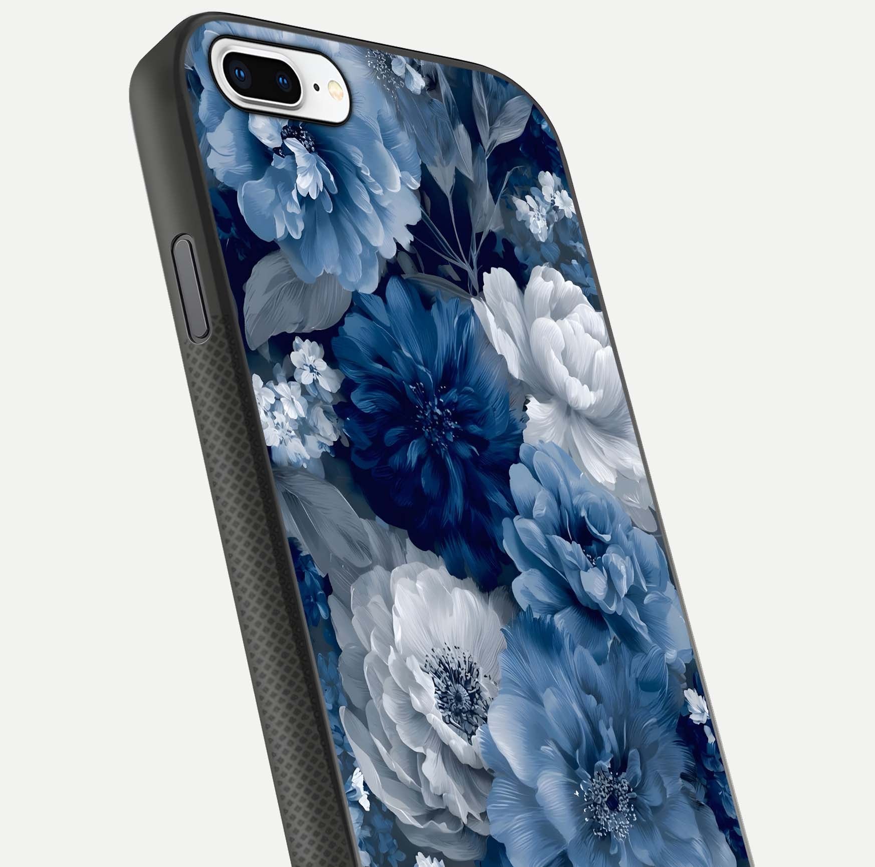 Royal Bloom Garden Glass Case for iPhone 7 Plus close-up angled shot highlighting royal bloom texture and reflection