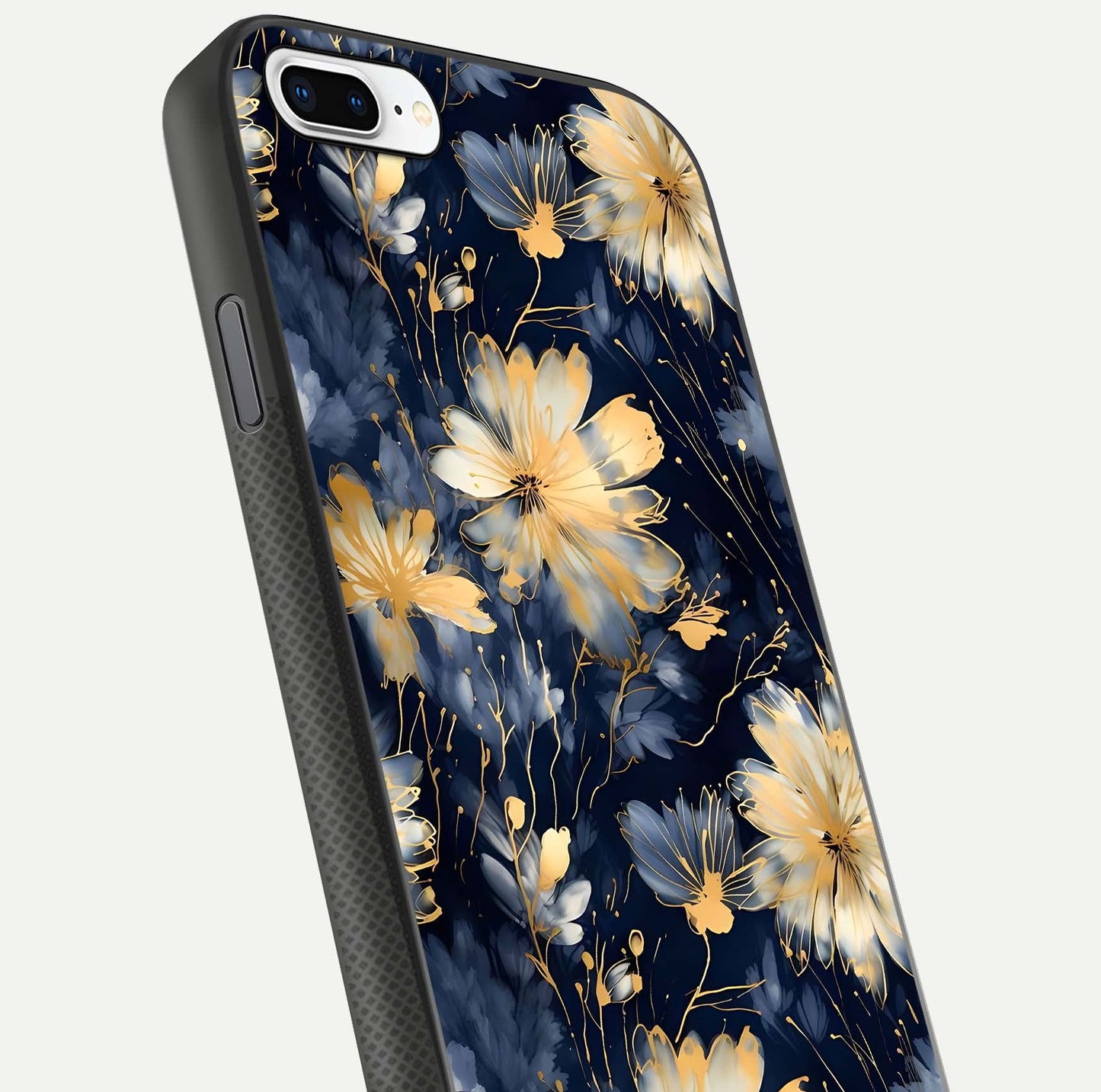 Royal Petal Dream Glass Case for iPhone 7 Plus close-up angled shot highlighting petal texture and reflection depth