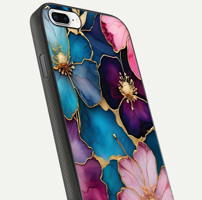 Sparkle Floral Glass Case for iPhone 7 Plus close-up angled shot highlighting shimmer details and reflection