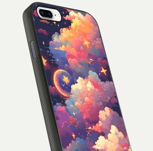 Starlit Dream Clouds Glass Case for iPhone 7 Plus close-up angled shot highlighting cloud texture and reflection