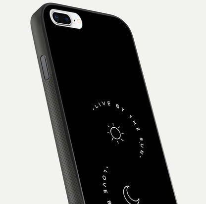 Sun Moon Balance Glass Case for iPhone 7 Plus close-up angled shot highlighting cosmic art and HD reflection