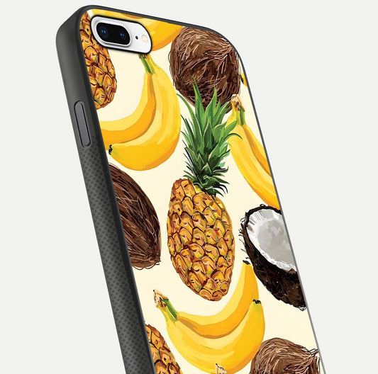 Tropical Fruit Mood Glass Case for iPhone 7 Plus close-up angled shot highlighting fruit texture and reflection