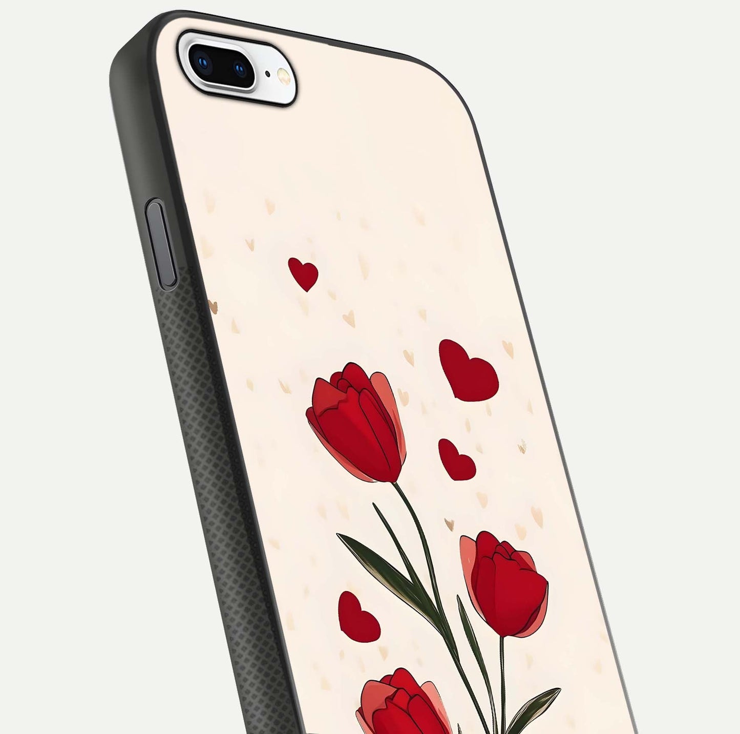 Tulip With Heart Glass Case for iPhone 7 Plus close-up angled shot highlighting petal details and reflection
