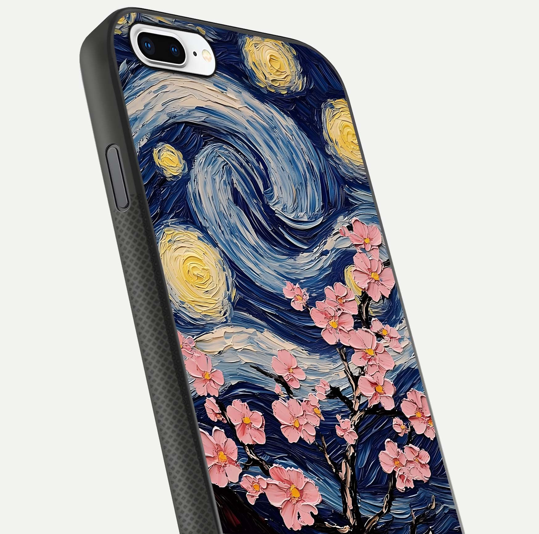 Van Gogh Scenery Glass Case for iPhone 16 Pro close-up angled shot highlighting brushwork texture and color depth