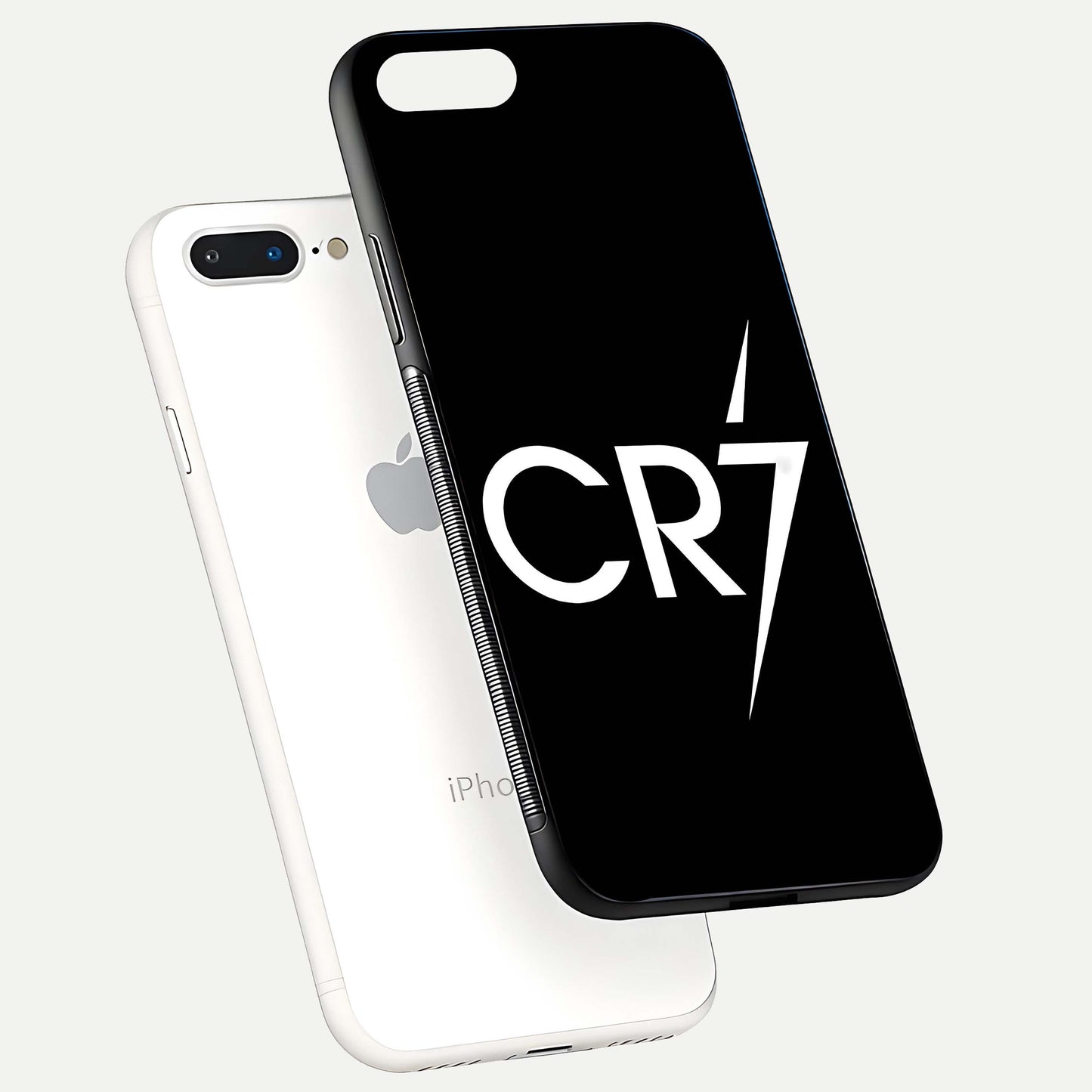 CR7 Elite Strike Glass Case for iPhone 7 Plus floating mockup displaying HD gloss and sporty texture