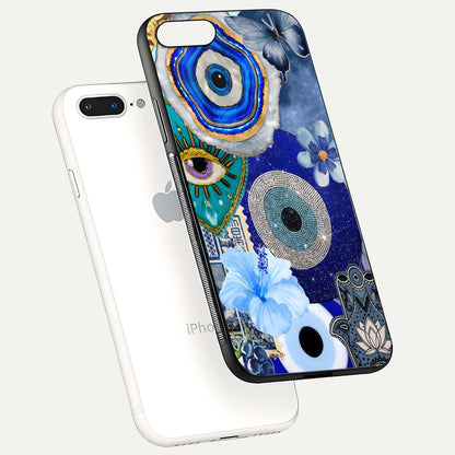 Celestial Blue Vision Glass Case for iPhone 7 Plus floating mockup showing gloss depth and night-sky pattern