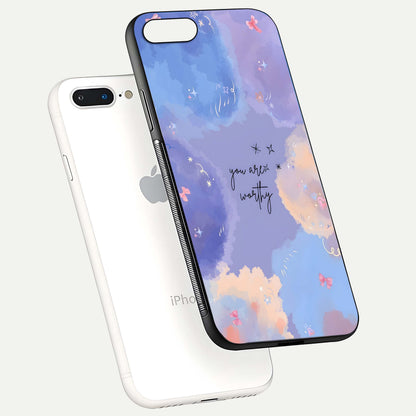 Celestial Cloud Magic Glass Case for iPhone 7 Plus floating mockup displaying cloud aura and HD finish