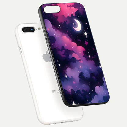 Celestial Moon Magic Glass Case for iPhone 7 Plus floating mockup showing reflection gradient and smooth polish