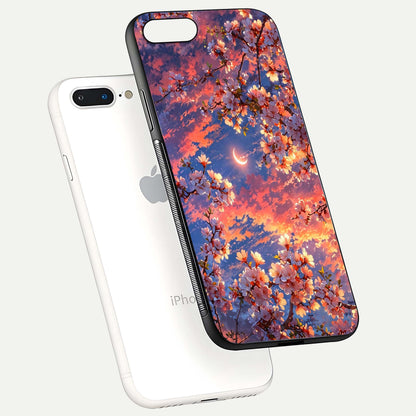 Celestial Sakura Sunset Glass Case for iPhone 7 Plus floating mockup capturing sunset hue and smooth gloss