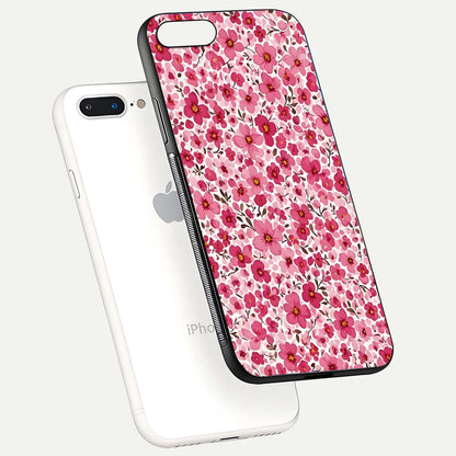 Cherry Blossom Charm Glass Case for iPhone 7 Plus floating mockup displaying pink tone flow and polished edges