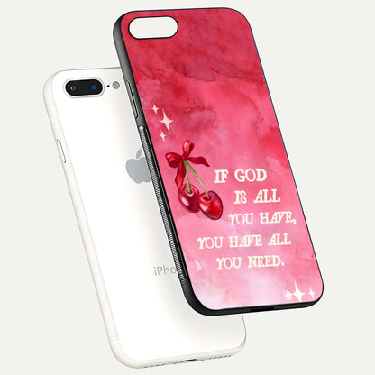 Cherry Quote Glass Case for iPhone 7 Plus floating mockup capturing shine texture and clear typography