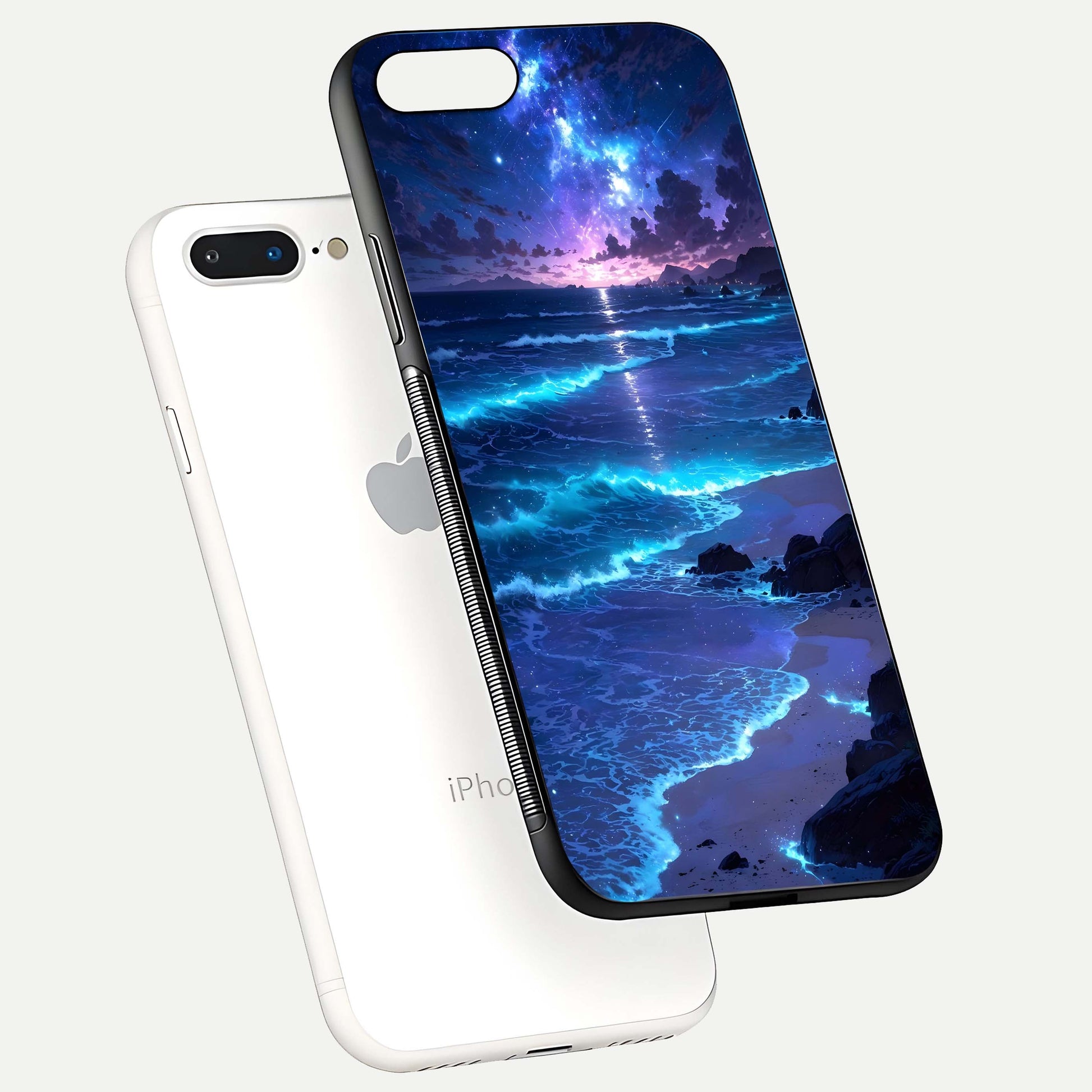 Classic Damn Look Glass Case for iPhone 7 Plus floating mockup emphasizing HD gloss and stylish edges
