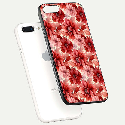 Crimson Love Petals Glass Case for iPhone 7 Plus floating mockup showing HD gloss and vivid detail