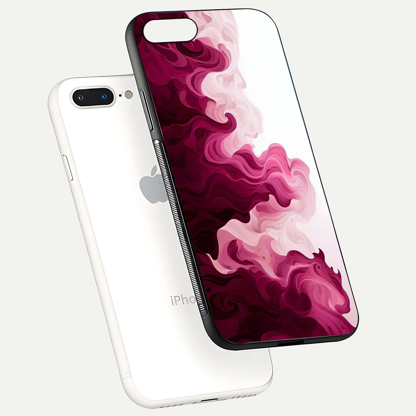 Crimson Wave Flow Glass Case for iPhone 7 Plus floating mockup showing gloss shine and smooth edge