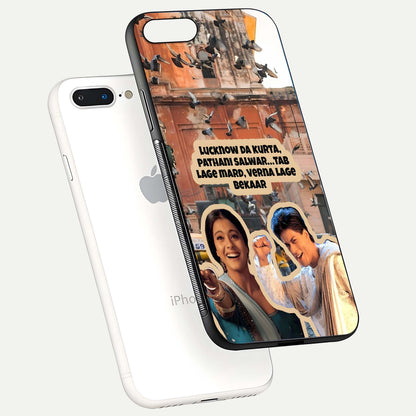 Desi Retro Vibes Glass Case for iPhone 7 Plus floating mockup showing shine polish and vivid tones