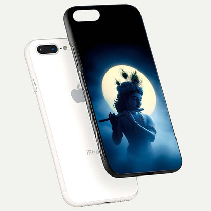 Divine Moon Flute Glass Case for iPhone 7 Plus floating mockup showing HD gloss and luminous texture