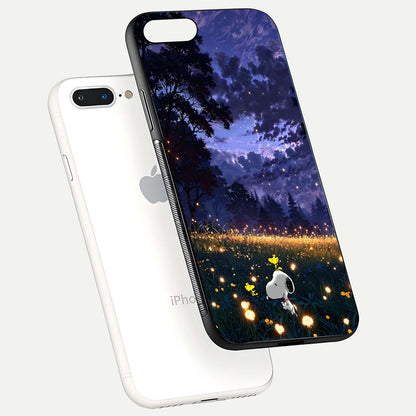 Firefly Meadow Magic Glass Case for iPhone 7 Plus floating mockup showing gloss polish and magical night hues