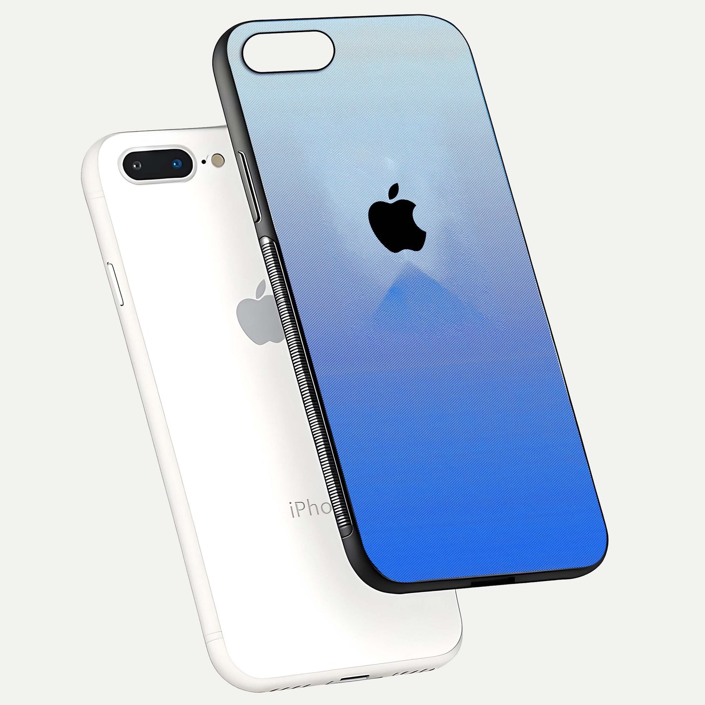 Gradient Apple Vibe Glass Case for iPhone 7 Plus floating dual-view mockup showing gloss polish and gradient blend