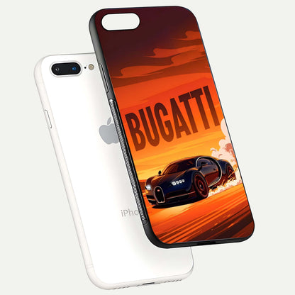 Inferno Bugatti Storm Glass Case for iPhone 7 Plus floating dual-view mockup showing gloss surface and racing energy