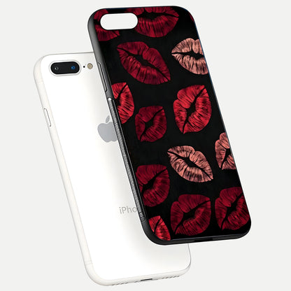 Midnight Kiss Love Glass Case for iPhone 7 Plus floating dual-view mockup showing HD gloss and elegant edge design