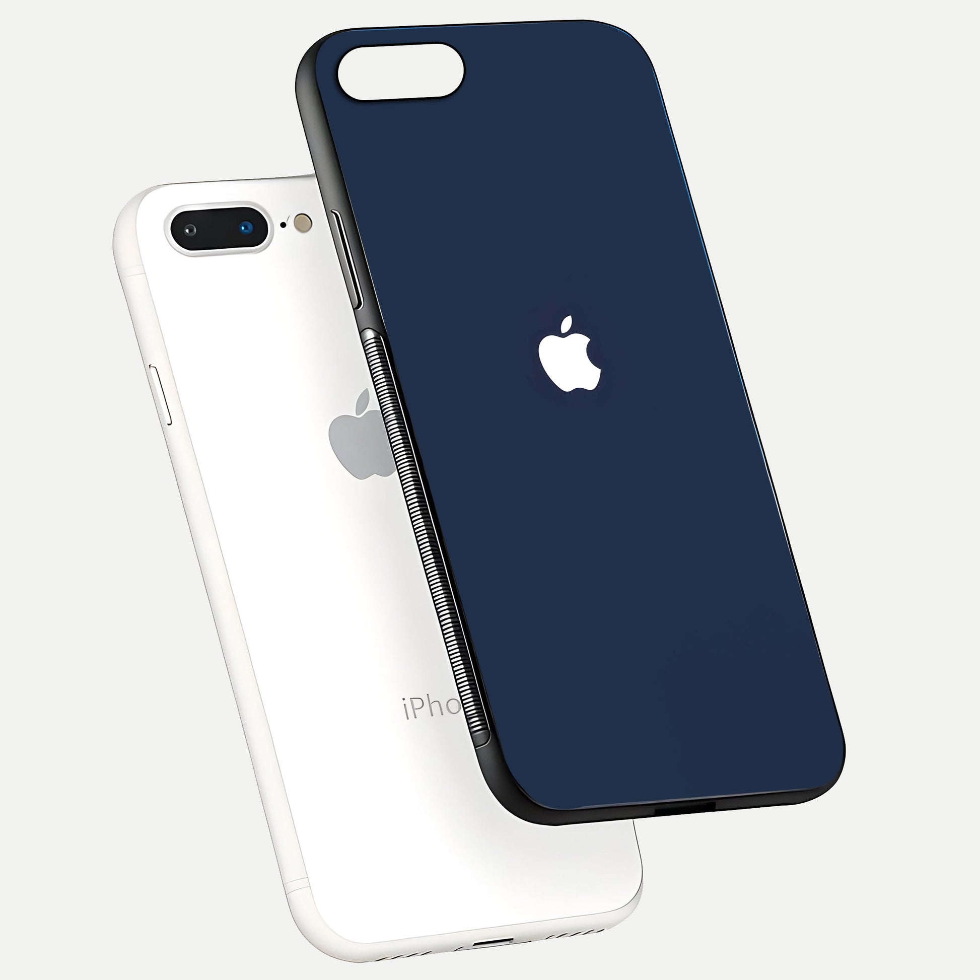 Minimal Apple Night Glass Case for iPhone 7 Plus floating dual-view mockup showing HD shine and minimal style