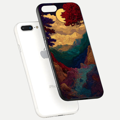 Mystic Valley Light Glass Case for iPhone 7 Plus floating dual-view mockup showing HD gloss and light blend