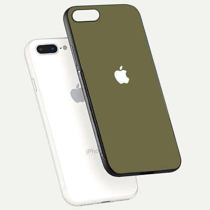 Olive Matte Essence Glass Case for iPhone 7 Plus floating dual-view mockup showing matte gloss and depth