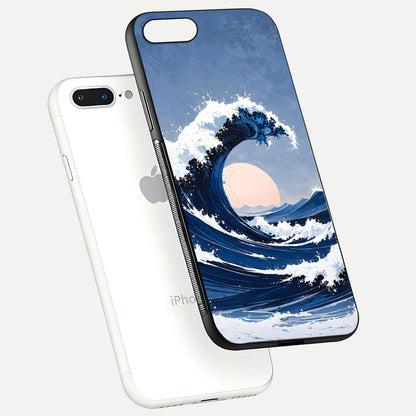 Rising Tide Power Glass Case for iPhone 7 Plus floating dual-view mockup displaying gloss texture and flow pattern