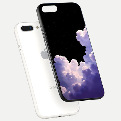 Starlit Night Whispers Glass Case for iPhone 7 Plus floating dual-view mockup displaying gloss surface and depth