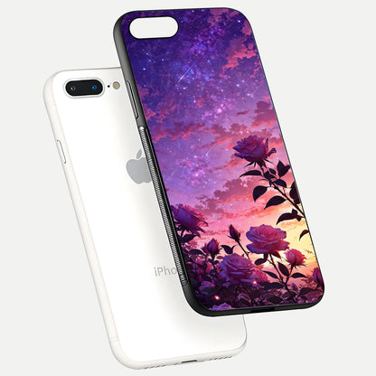 Starlit Rose Twilight Glass Case for iPhone 7 Plus floating dual-view mockup displaying gloss shine and depth