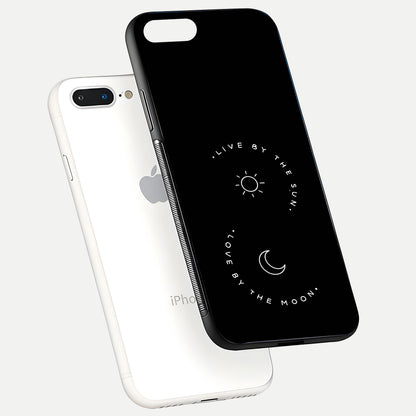 Sun Moon Balance Glass Case for iPhone 7 Plus floating dual-view mockup displaying gloss surface and edge clarity