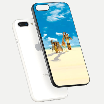 Tropical Fun Squad Glass Case for iPhone 7 Plus floating dual-view mockup displaying gloss reflection and contrast
