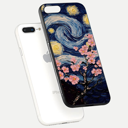 Van Gogh Scenery Glass Case for iPhone 16 Pro floating dual-view mockup displaying gloss reflection and HD quality