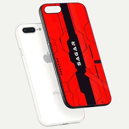 Voltage Rise CYBERPUNK Custom Name Glass Case for iPhone 7 Plus floating dual-view mockup displaying gloss shine and lighting