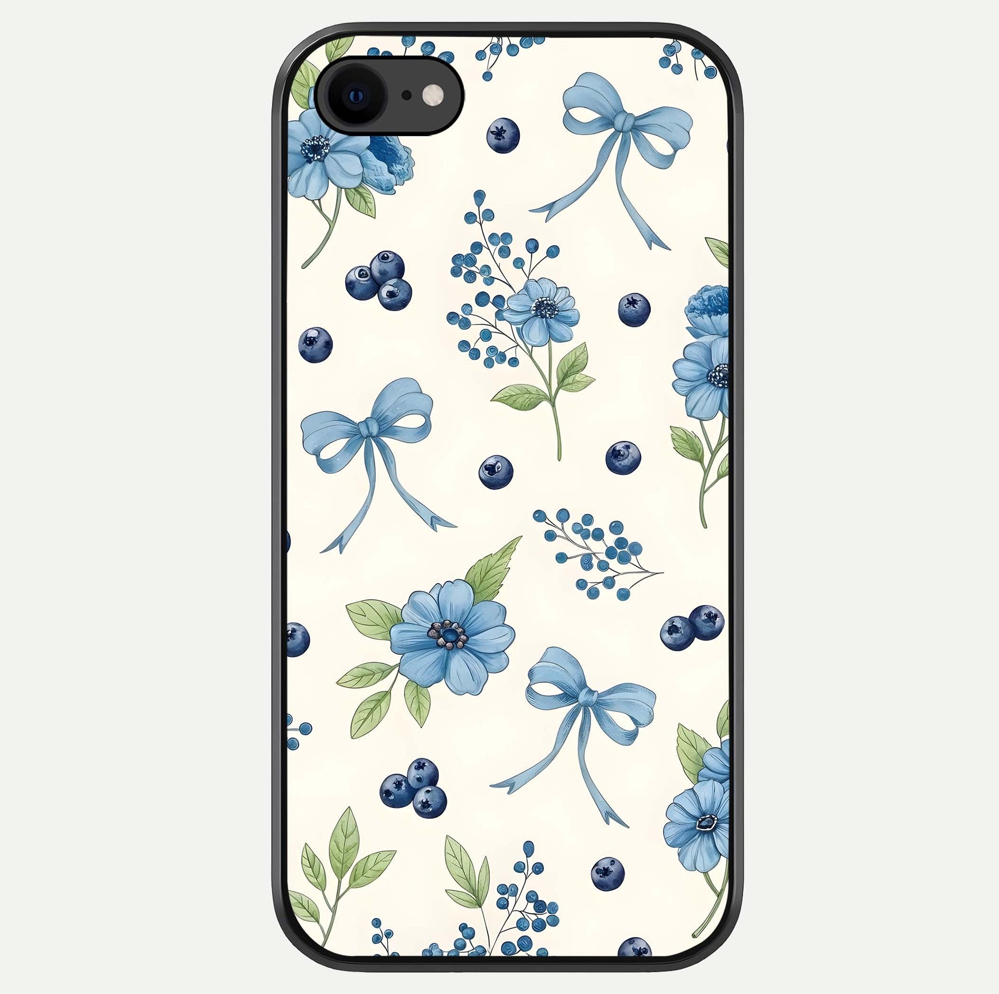 Blue Flower & Bow Glass Case For iPhone 8 by Custom World