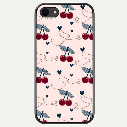 Cherry Heart Line Glass Case For iPhone 8 by Custom World